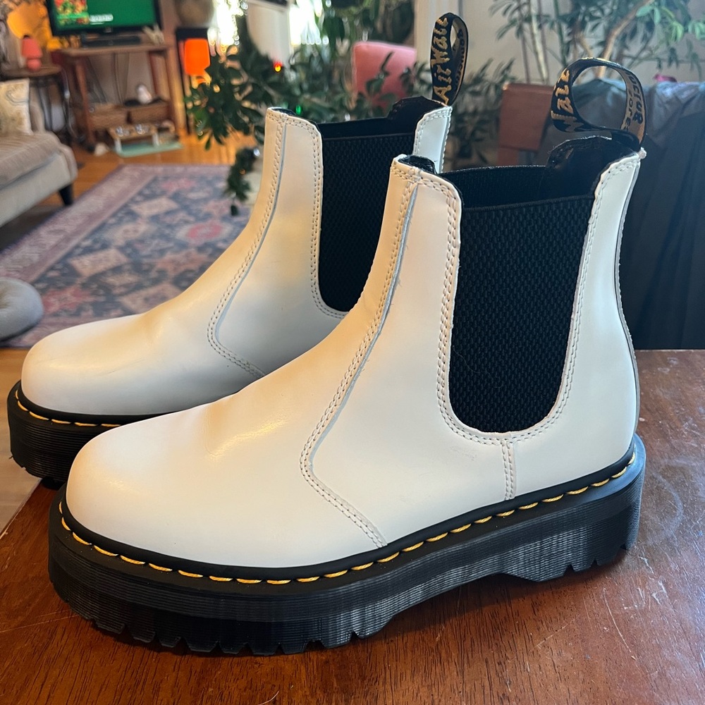 Doc Martens White Leather Platform Chelsea Boot